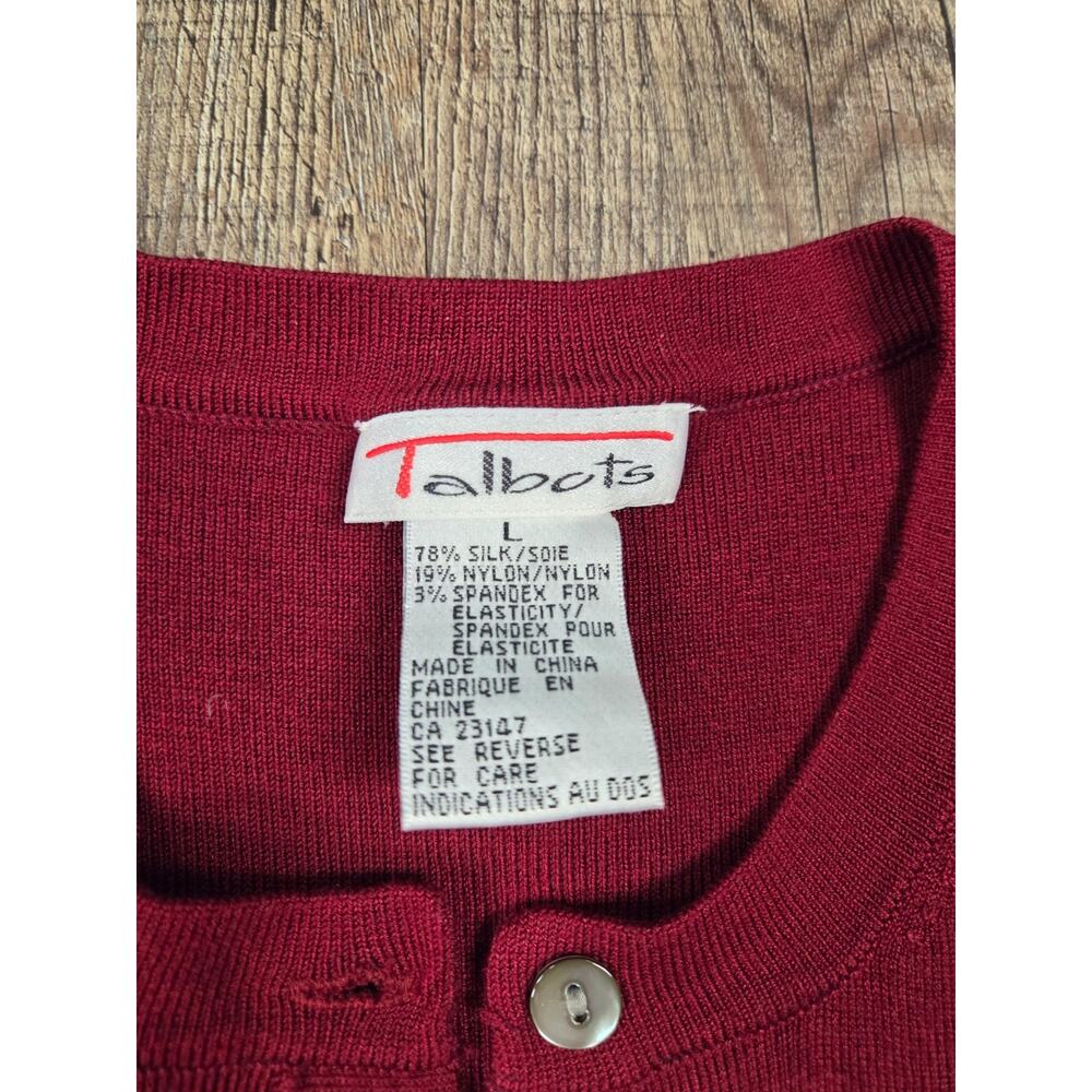 Talbots Solid Dark Red Classic Thin Button Front … - image 3